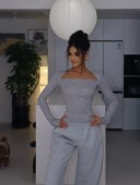 天丝方领坎肩假两件 长袖 T纯欲网红爆款 修身 性感上衣