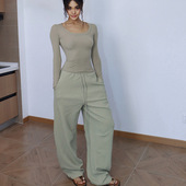 长裤 2025秋新款 休闲时尚 卫裤 松紧香蕉裤 窄腰松紧系带香蕉裤