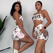 akiyo studio欧美狼头豹纹印花高腰蜜桃臀健身运动美背打底