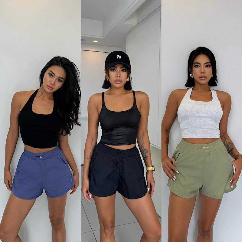 欧美隐形口袋速干运动短裤女