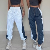 akiyostudio灰色运动卫裤 拼色休闲裤 宽松速干跑步健身束脚高腰