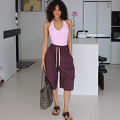 女宽松休闲百搭五分裤 akiyo studio欧美风辣妹高腰显瘦阔腿裤