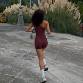 斜肩连体 斜单肩运动美背瑜伽连体服裸感提臀紧身健身服连体衣