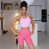 瑜伽服女固定杯运动内衣叠穿透气螺纹修身 吊带背心