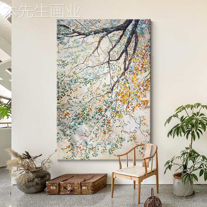 波洛克抽象手绘油画彩色线条复古植物装饰画客厅书房玄关肌理挂画图片