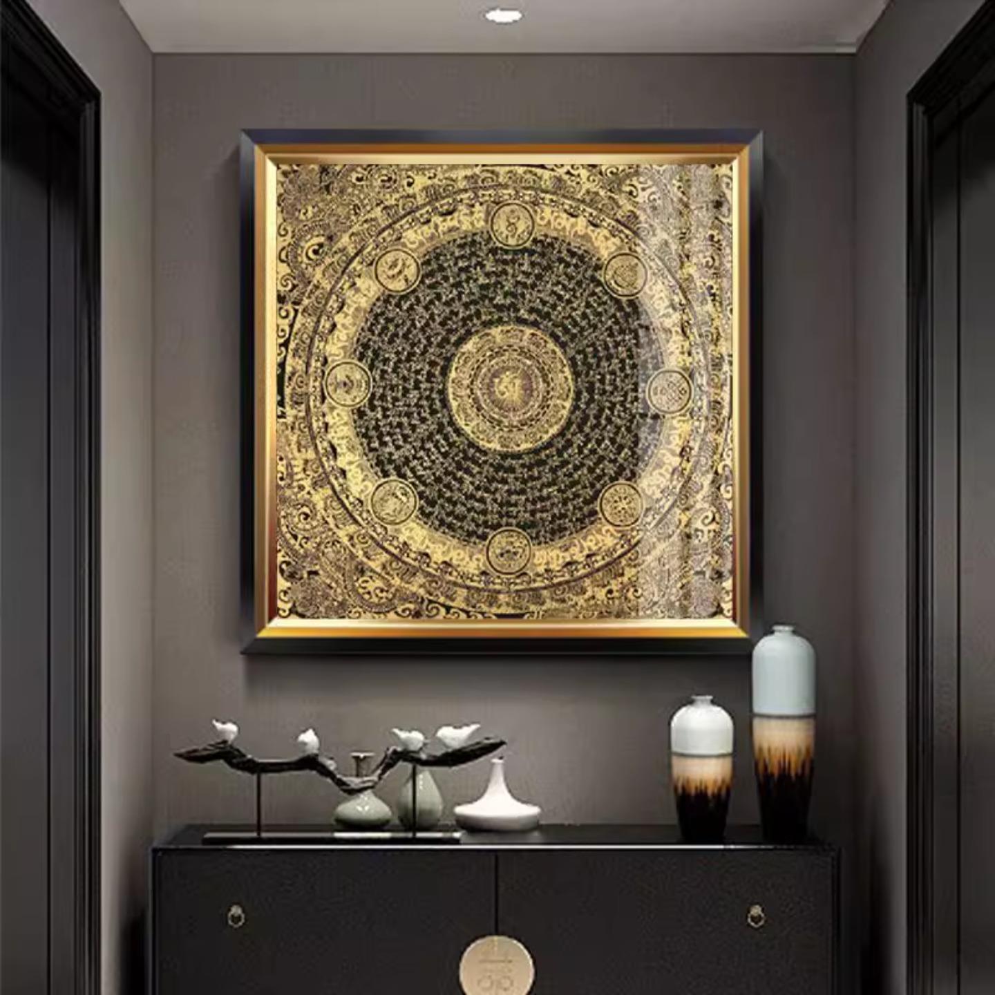 现代艺术唐卡装饰画六字真言字画中式背景墙画挂画客厅玄关壁画