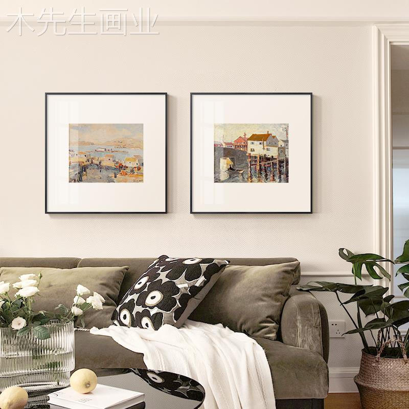 海边小镇客厅装饰画北欧简约风景书房壁画小众艺术餐厅玄关柜挂画图片