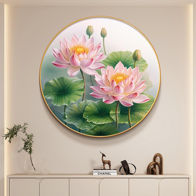 和气生财正对门入户画新中式招财镇宅荷花客厅装饰画高端餐厅壁画