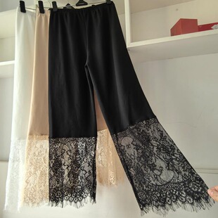 德绒旗袍内搭衬裤女汉服保暖加厚加绒打底裤秋冬蕾丝阔腿九分裤子