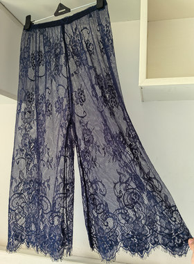 配旗袍衬裤女防走光阔腿裤单层打底裤夏性感宝蓝藏青时尚蕾丝裤子
