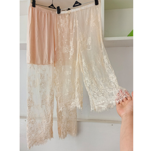 旗袍穿搭内衬裤女防走光阔腿裤单层打底裤夏性感白黑肤蕾丝裤