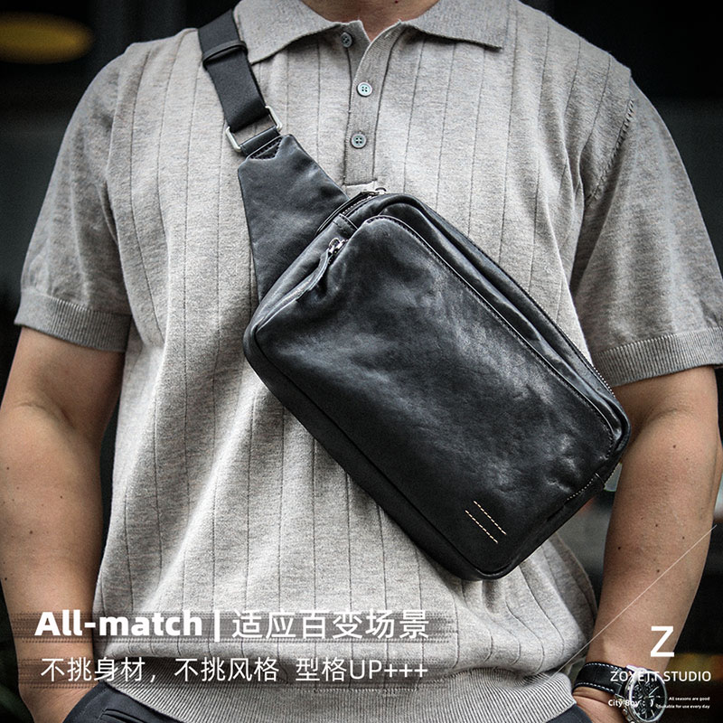 佐也原创真皮胸包骑行旅行斜跨包