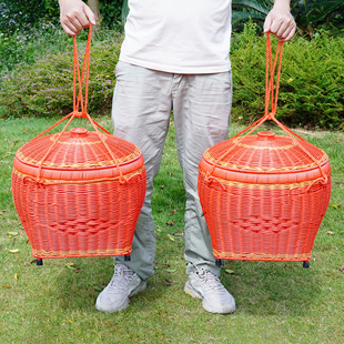 仿藤编喜庆箩筐大号结婚嫁妆订婚满月进新房箩担拜神筐手工编织篮