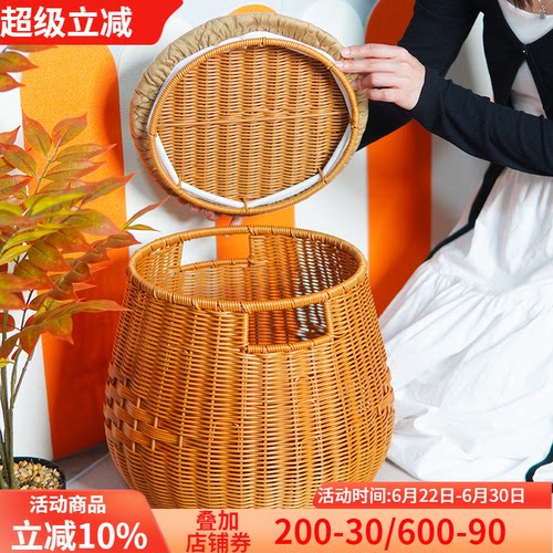 仿藤编矮凳玄关换鞋凳收纳凳