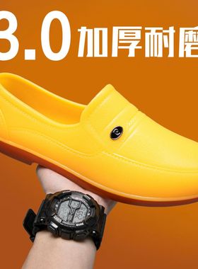 短筒雨鞋男黄色塑胶牛筋底防水防滑工作厨房鞋建筑工地耐磨劳保鞋