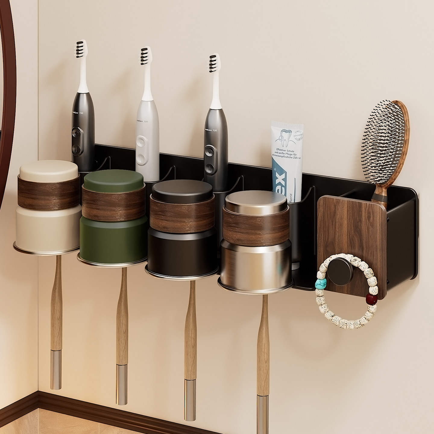 胡桃木卫生间电动牙刷置物架壁挂式中古风浴室牙膏牙杯漱口杯挂架,家庭/个人清洁工具,牙刷架/牙具座,淘宝优惠券,粉丝福利购,淘宝优惠卷