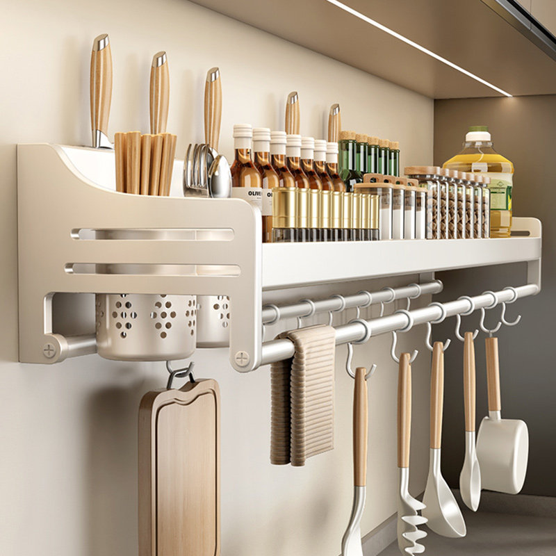 不锈钢厨房置物架免打孔壁挂式调味料筷子白色刀架用品大全收纳层
