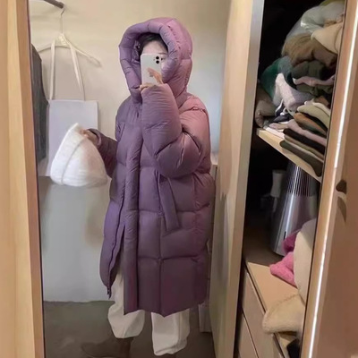 2025冬季新款中长羽绒服女连帽加厚宽松云朵泡芙保暖白鸭绒外套