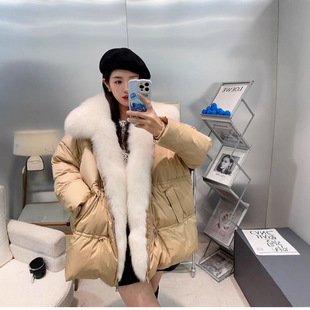 2025冬季新款鹅绒服中长款收腰羽绒服女款高端女狐狸毛领休闲