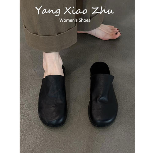 羊皮版~复古真皮软底包头凉拖鞋