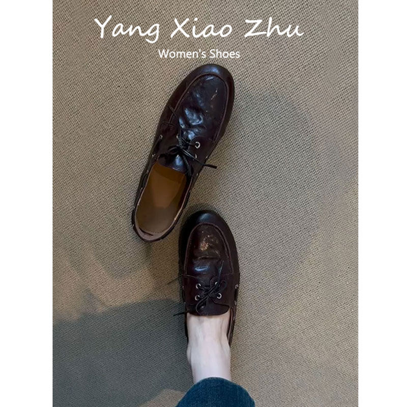 羊皮版~复古风平底系带小皮鞋女2025新款设计感百搭圆头乐福单鞋,女鞋,乐福鞋（豆豆鞋）,淘宝优惠券,粉丝福利购,淘宝优惠卷