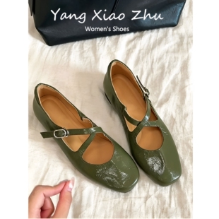 羊皮版~复古橄榄绿交叉带平底芭蕾舞初秋单鞋不累脚温柔风晚晚鞋