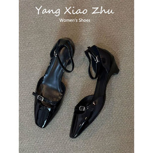 羊皮版~高级御姐风漆皮高跟鞋皮带扣气质粗跟绝美不累脚包头凉鞋