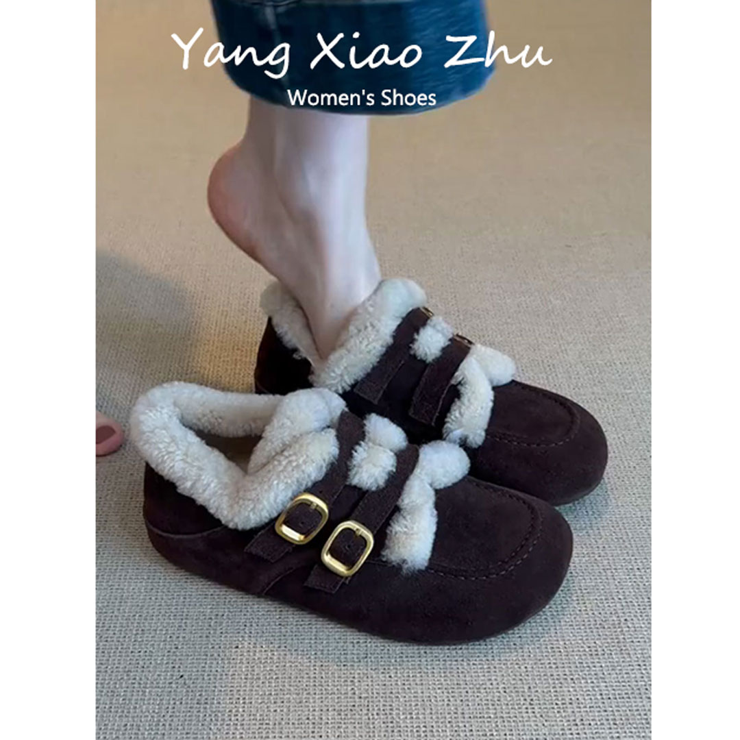 牛皮版~复古内增高毛绒勃肯鞋女