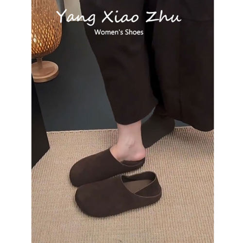 复古绒面软底舒适圆头懒人鞋