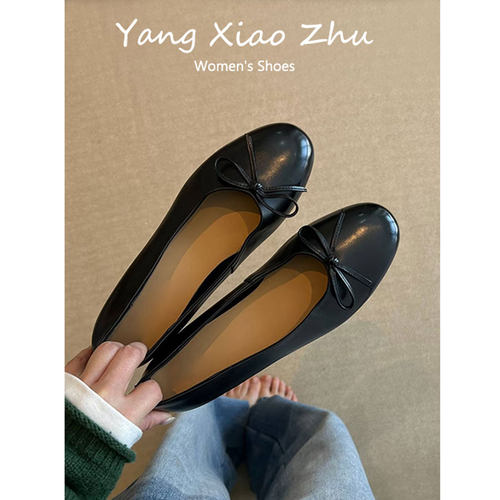 牛皮版~法式风蝴蝶结芭蕾舞鞋女