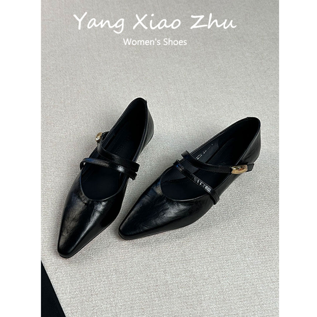 牛皮版~复古气质尖头浅口单鞋女