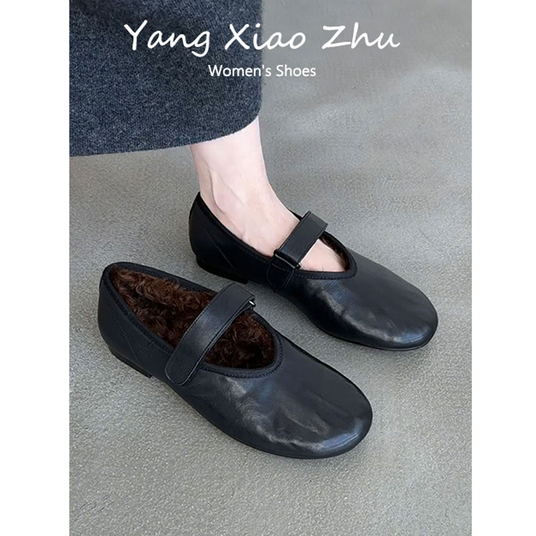 牛皮版～法式复古加绒玛丽珍鞋女