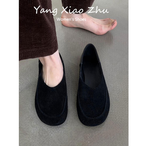 羊皮版~复古风拼接平底乐福鞋女