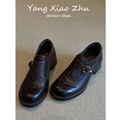 羊皮版 女 百搭英伦风圆头小皮鞋 复古皮带扣粗跟乐福单鞋 2025新款