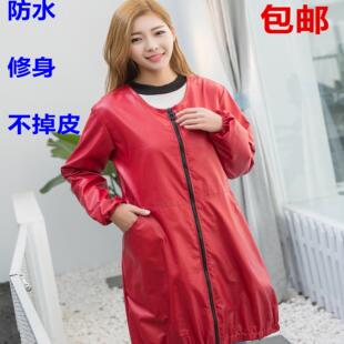 秋冬女士 防水防油羽绒服罩衣 皮罩衣  pu皮长袖拉链韩版