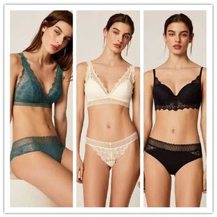 oysho家薄款性感蕾丝法式三角杯内衣女无钢圈文胸罩轻薄款夏套装