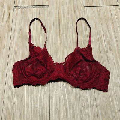 西班牙oysho家本命年性感新娘红色蕾丝钢圈上托薄款文胸内衣70C