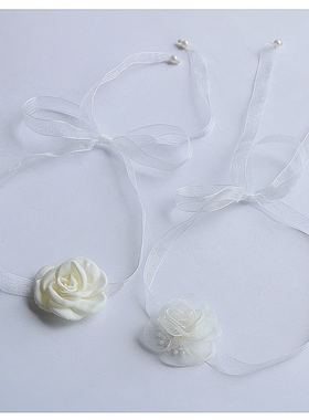 包邮两件透明长飘带花朵颈链手链