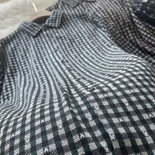 2025秋冬羊毛长袖针织衬衣外套真丝绒衬衫 桑蚕丝针织格子衬衫男