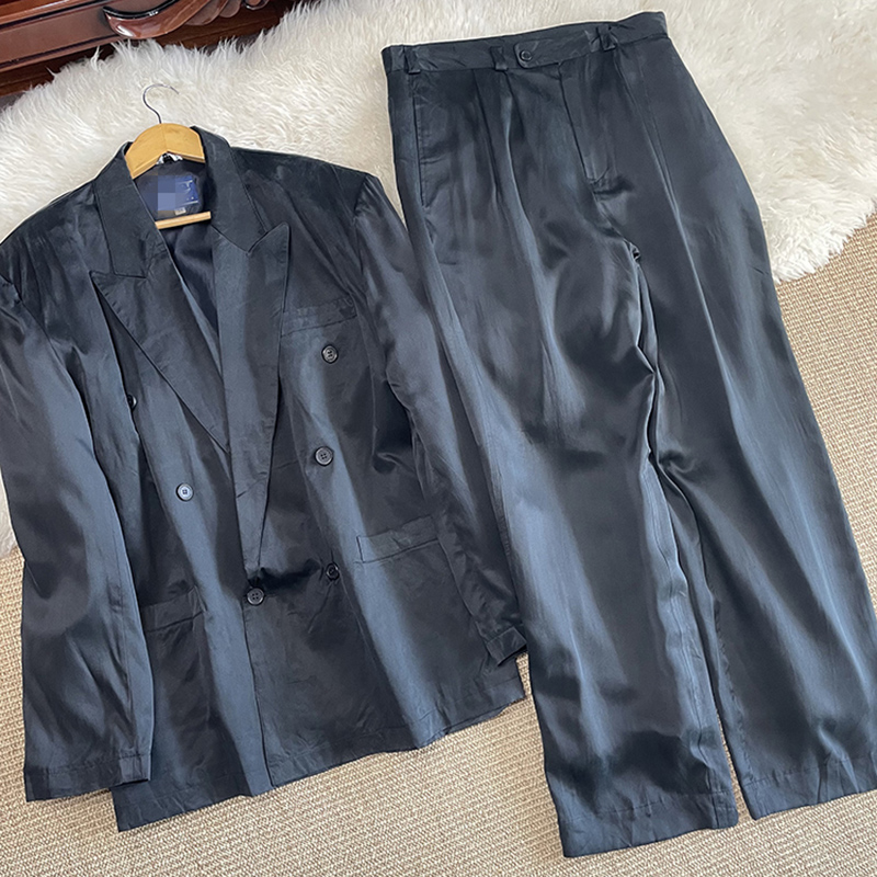 桑蠶絲緞面西服西裝潮