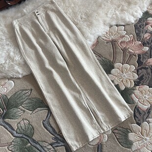 真丝柞蚕丝西裤子老钱风高腰显瘦春夏55姆直筒阔腿长裤女休闲裤