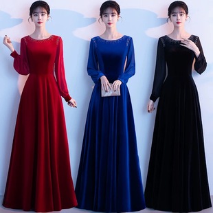 大合唱演出服女指挥长裙轻奢晚会合唱团主持人晚礼服钢琴独奏服装