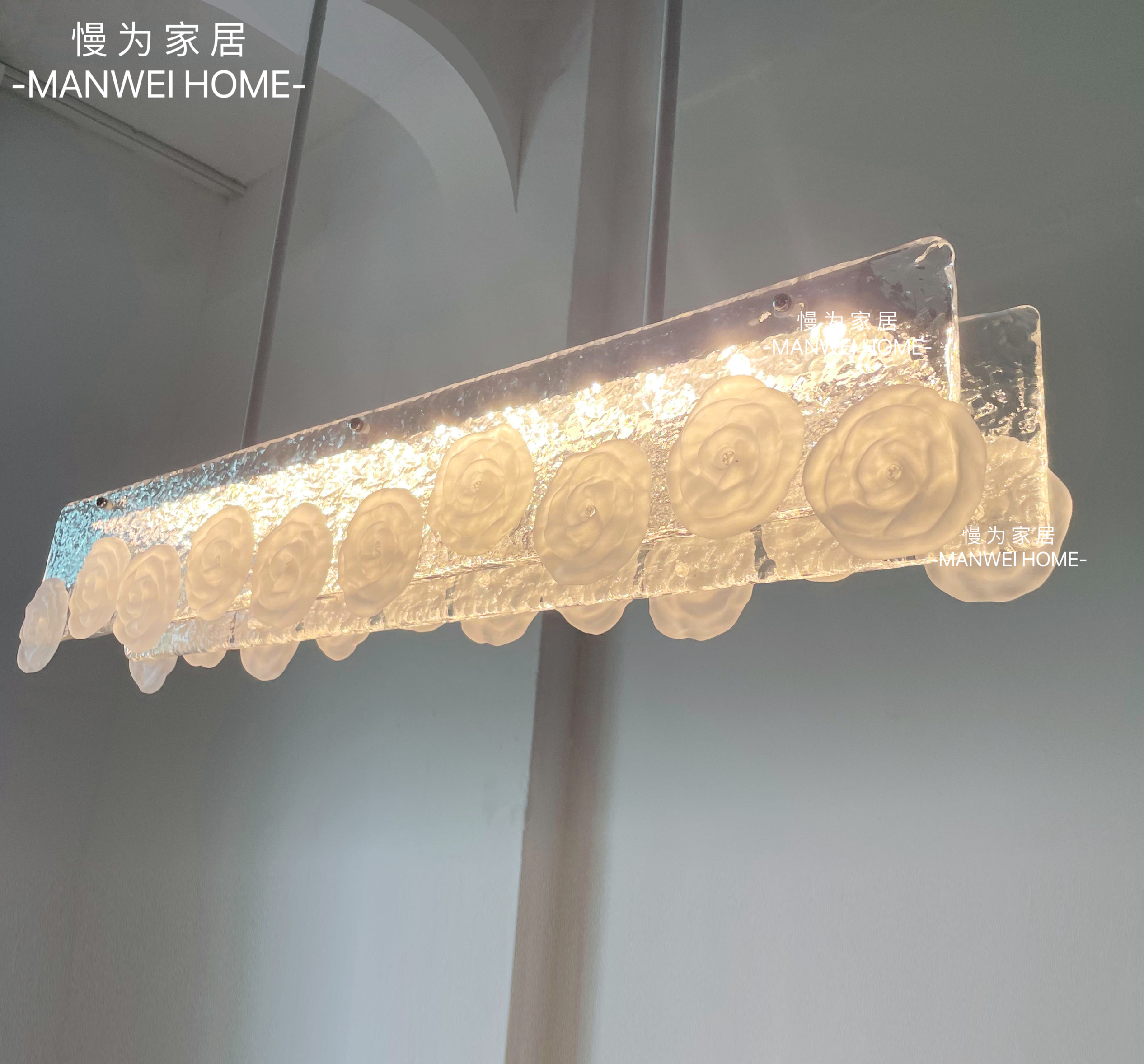 心动餐厅吊灯长法式玫瑰清透中古中岛台水纹重工浪漫蕾丝花朵吊灯