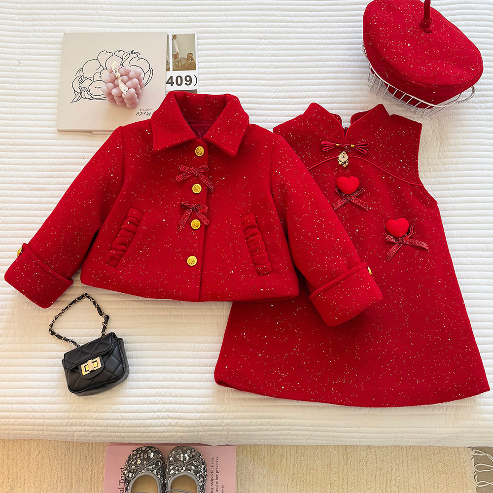 女童中国风加绒加厚套装冬季小女孩喜庆新中式外套背心裙两件套潮,童装/婴儿装/亲子装,套装,淘宝优惠券,粉丝福利购,淘宝优惠卷