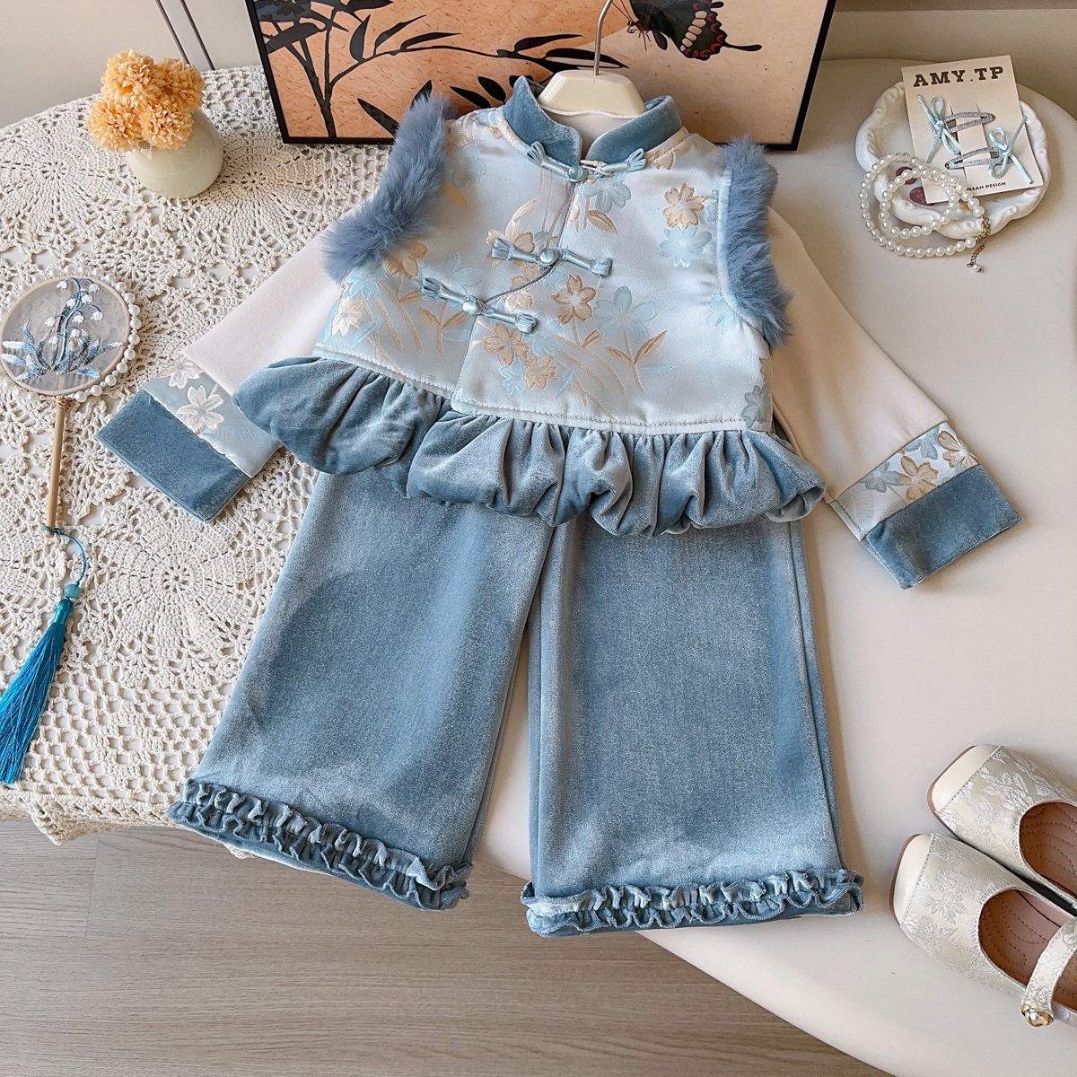 女童加厚夹棉中式套装2025冬季新款宝宝汉服加绒长裤打底衫两件套,童装/婴儿装/亲子装,套装,淘宝优惠券,粉丝福利购,淘宝优惠卷