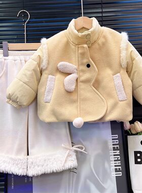女童假两件可爱兔子棉服外套