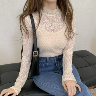 女立领网纱内搭洋气上衣 公主风蕾丝打底衫 2020年新款 内搭长袖