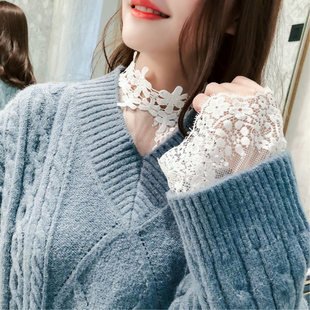 白色蕾丝打底衫女长袖内搭网纱很仙的上衣秋超仙洋气大码透明镂空