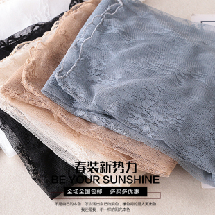 2019新款透视网纱中长款上衣长袖镂空内搭纱网蕾丝打底衫女蕾丝衫
