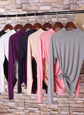 黑色半高领打底衫女长袖秋冬T恤纯色秋装2018新款中领上衣莫代尔